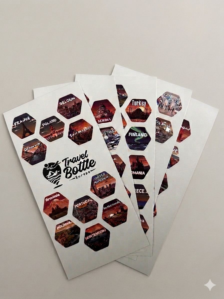 You will receive the stickers with basic countries in Europe plus extra countries and customise ones.